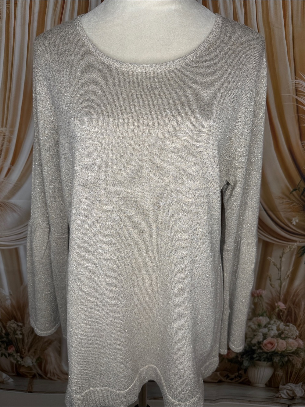Calvin Klein Metallic Beige Long Sleeve Tunic Top